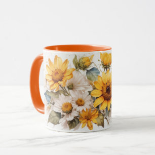 Vattenfärg Cute Orange Solrosbin Mugg