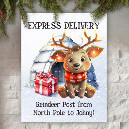 Vattenfärg Cute Pastel Reindeer Kids jul Poster