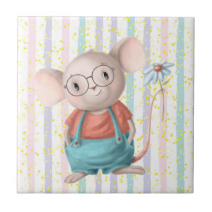 Vattenfärg Cute Rainbow Mouse Animal Art Ceramic T Kakelplatta