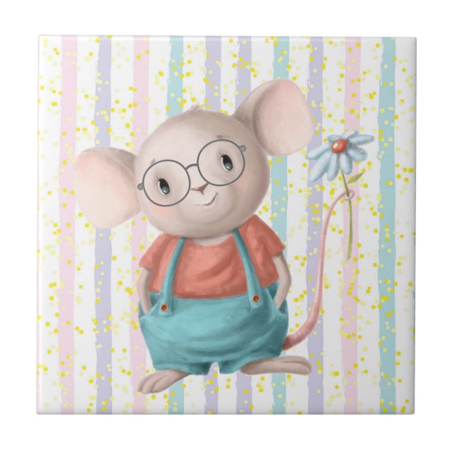 Vattenfärg Cute Rainbow Mouse Animal Art Ceramic T Kakelplatta (Framsidan)
