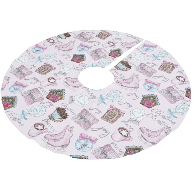 Vattenfärg Cute Rosa jul Julgransmatta Borstad Polyester (Vinklad)