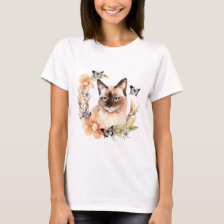 Vattenfärg Cute Siamese Cat T Shirt