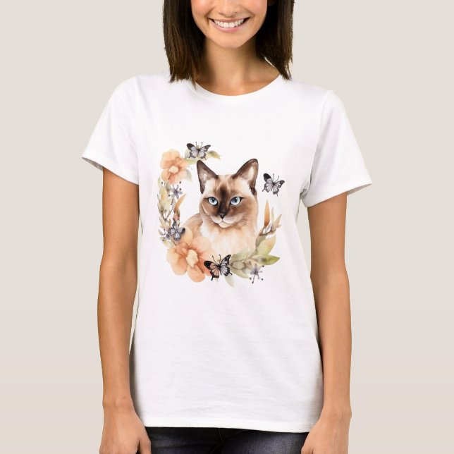Vattenfärg Cute Siamese Cat T Shirt (Framsida)