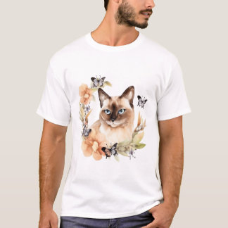Vattenfärg Cute Siamese Cat T Shirt