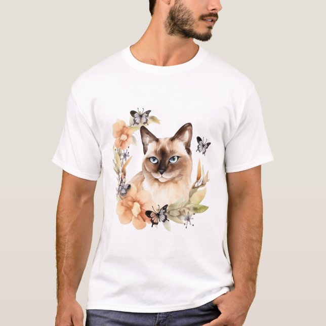 Vattenfärg Cute Siamese Cat T Shirt (Framsida)