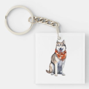 Vattenfärg Cute Siberian husky Hund