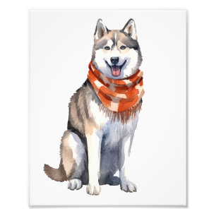 Vattenfärg Cute Siberian husky Hund Fototryck