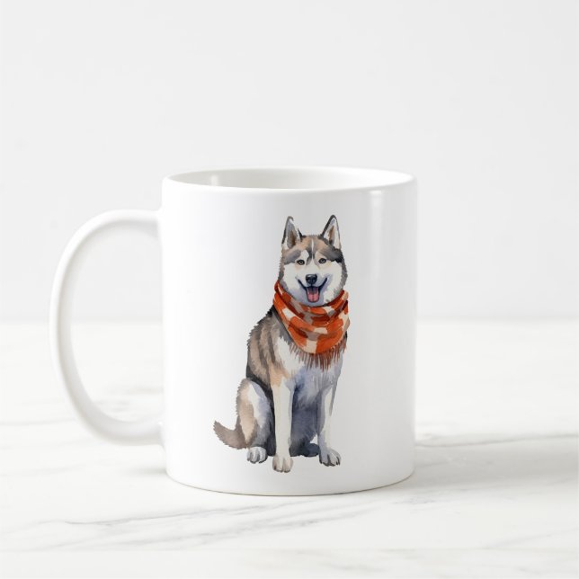 Vattenfärg Cute Siberian husky Hund Kaffemugg (Vänster)