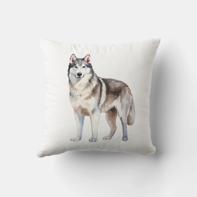 Vattenfärg Cute Siberian husky Hund Kudde (Baksida)