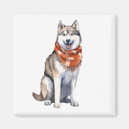 Vattenfärg Cute Siberian husky Hund Magnet