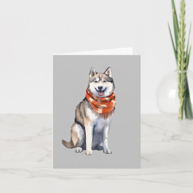Vattenfärg Cute Siberian husky Hund Tack Kort (Framsida)