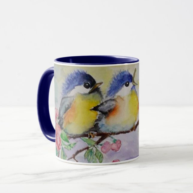 Vattenfärg - Cute Sparrows - Mugg (Framsida vänster)