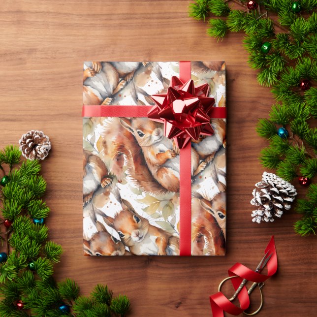 Vattenfärg Cute Squirrel Animal Wildlife Nature Presentpapper (Julgåva)