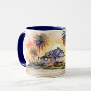 Vattenfärg Cute Sunset Beach and Cottage Mugg