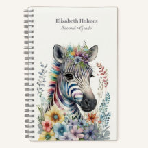 Vattenfärg Cute Zebra med blommor