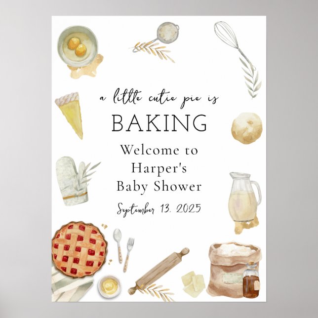Vattenfärg Cutie Pie Bakning Välkomstskylt Poster (Framsidan)