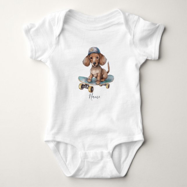 Vattenfärg Dachshund Baby Bodysuit T Shirt (Framsida)