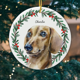 Vattenfärg Dachshund Personlig Helgdag Utandning Julgransprydnad Keramik