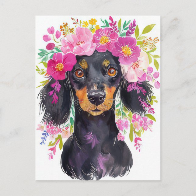 Vattenfärg Dachshund Postkort  Vykort (Framsida)