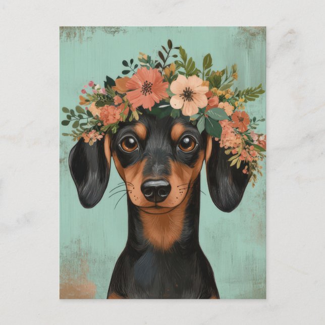 Vattenfärg Dachshund Postkort  Vykort (Framsida)