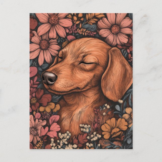 Vattenfärg Dachshund Postkort  Vykort (Framsida)