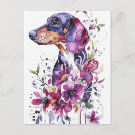 Vattenfärg Dachshund Postkort  Vykort