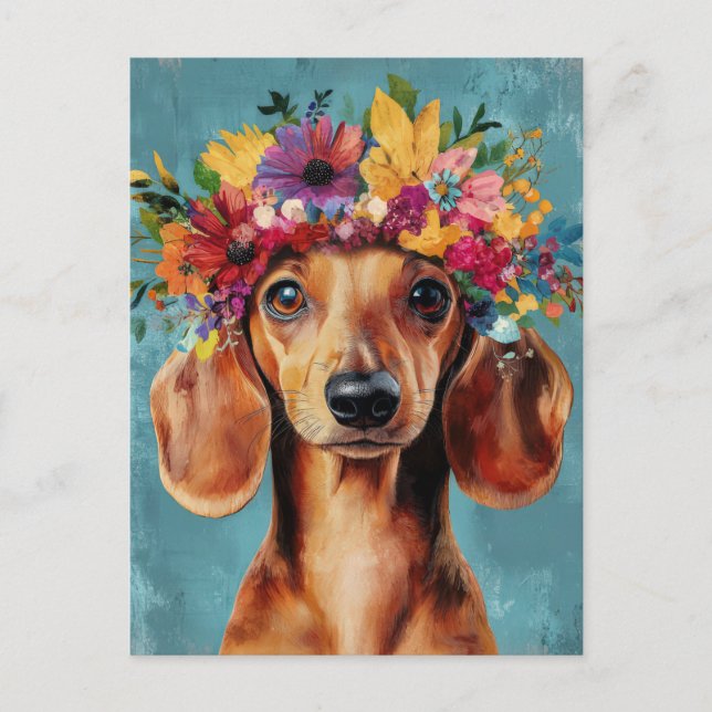 Vattenfärg Dachshund Postkort  Vykort (Framsida)