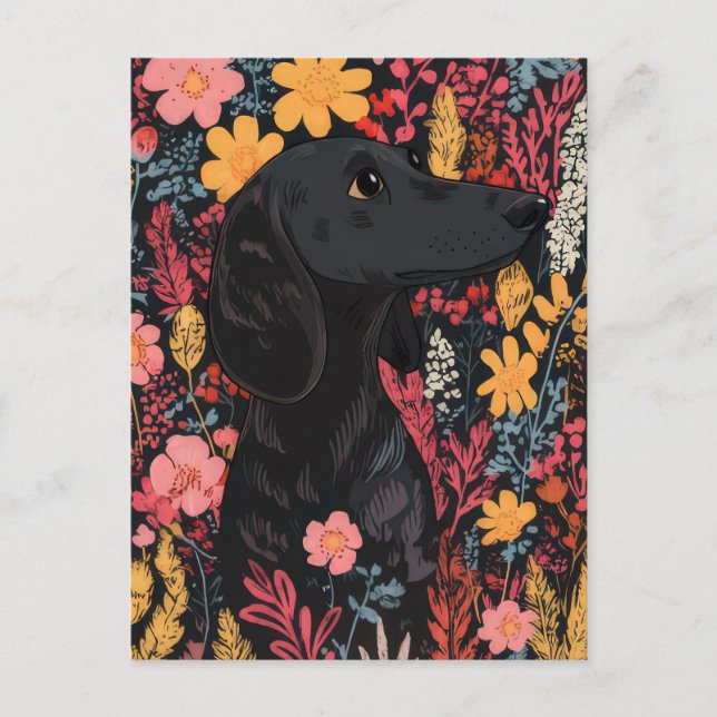 Vattenfärg Dachshund Postkort  Vykort (Framsida)