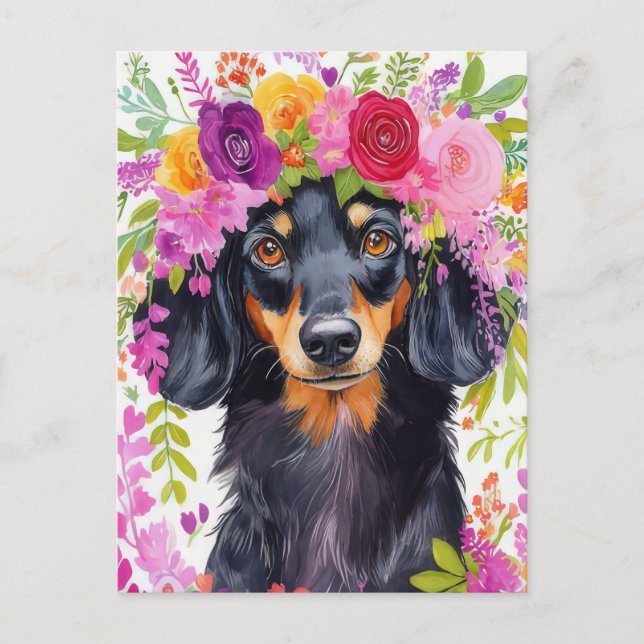 Vattenfärg Dachshund Postkort  Vykort (Framsida)