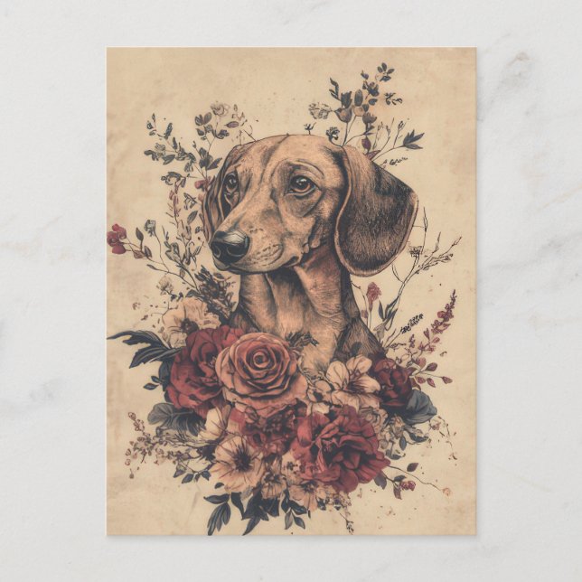 Vattenfärg Dachshund Postkort  Vykort (Framsida)