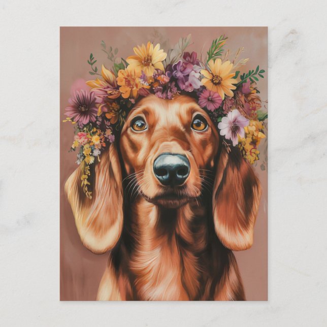 Vattenfärg Dachshund Postkort  Vykort (Framsida)