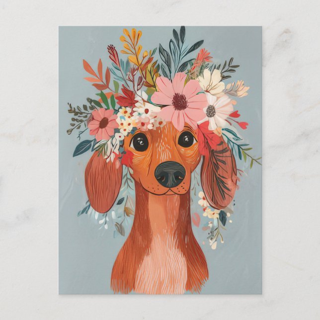 Vattenfärg Dachshund Postkort  Vykort (Framsida)