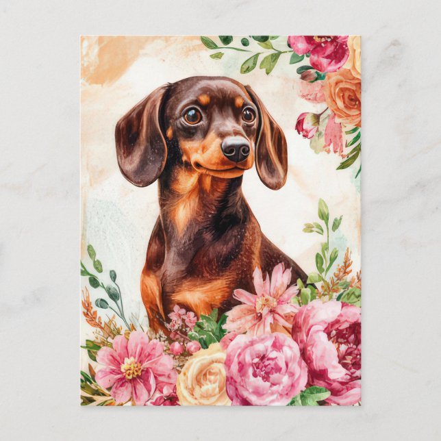 Vattenfärg Dachshund Postkort  Vykort (Framsida)