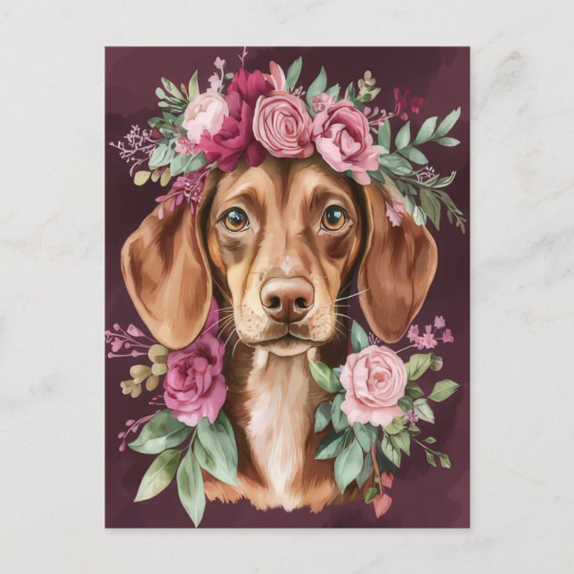 Vattenfärg Dachshund Postkort  Vykort (Framsida)