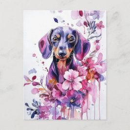 Vattenfärg Dachshund Postkort  Vykort