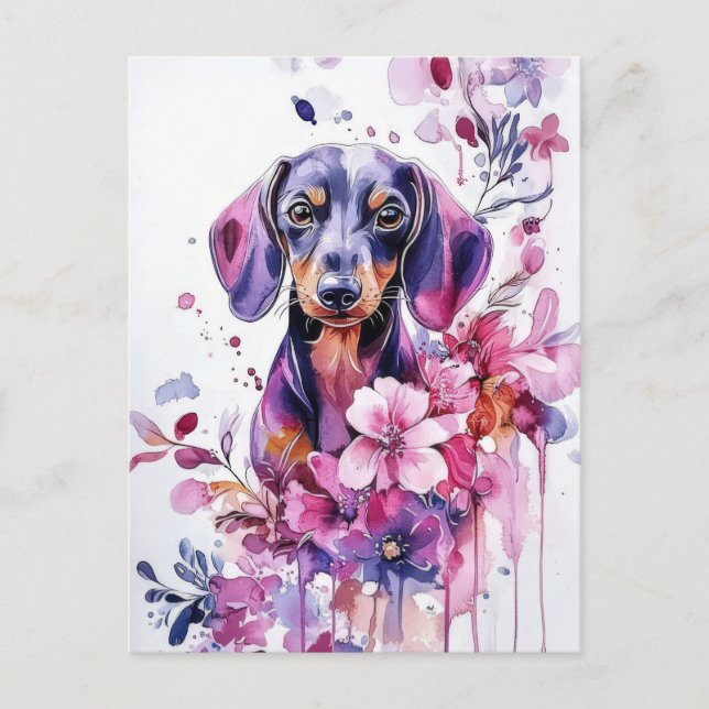 Vattenfärg Dachshund Postkort  Vykort (Framsida)