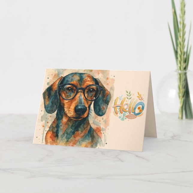 Vattenfärg Dachshund Välkomsthälsningskort Kort (Framsida)