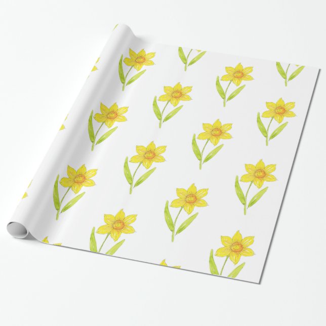 Vattenfärg Daffodil 2 Mönster Presentpapper (Utrullad)