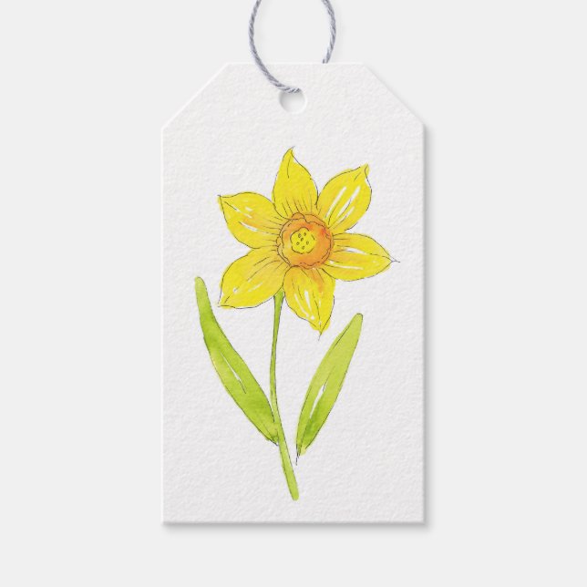 Vattenfärg Daffodil 2 Presentetikett (Framsidan)