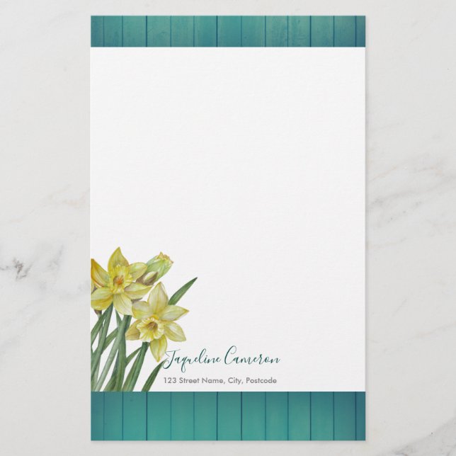 Vattenfärg Daffodils botaniska illustrationer Brevpapper (Framsida)