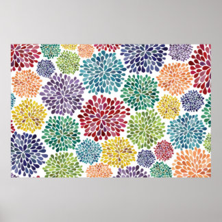 Vattenfärg Dahlia Flowers Bright Poster Art Print