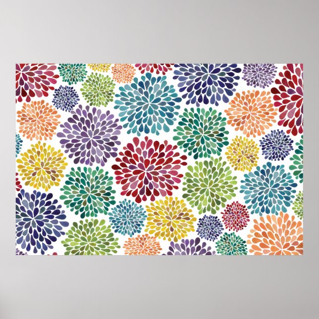 Vattenfärg Dahlia Flowers Bright Poster Art Print (Framsidan)