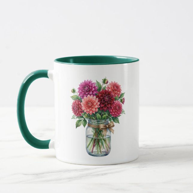 Vattenfärg Dahlia Murglas Grön Accent Mugg (Vänster)