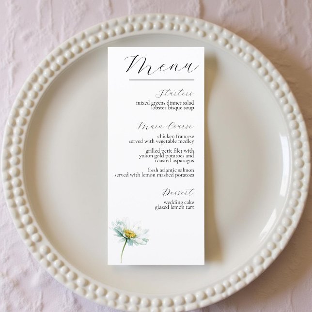 Vattenfärg Daisy Elegant Blommig Bröllop Meny (Skapare uppladdad)