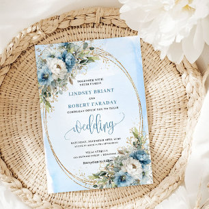 Vattenfärg dammig blå blommande bröllopsinbjudan inbjudningar