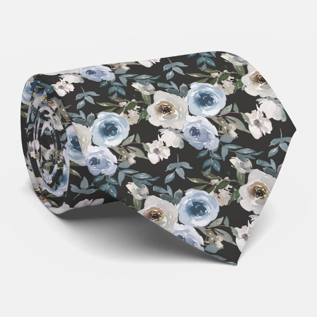 Vattenfärg Dammig Blå Blommig Bröllop  Slips (Rullad)