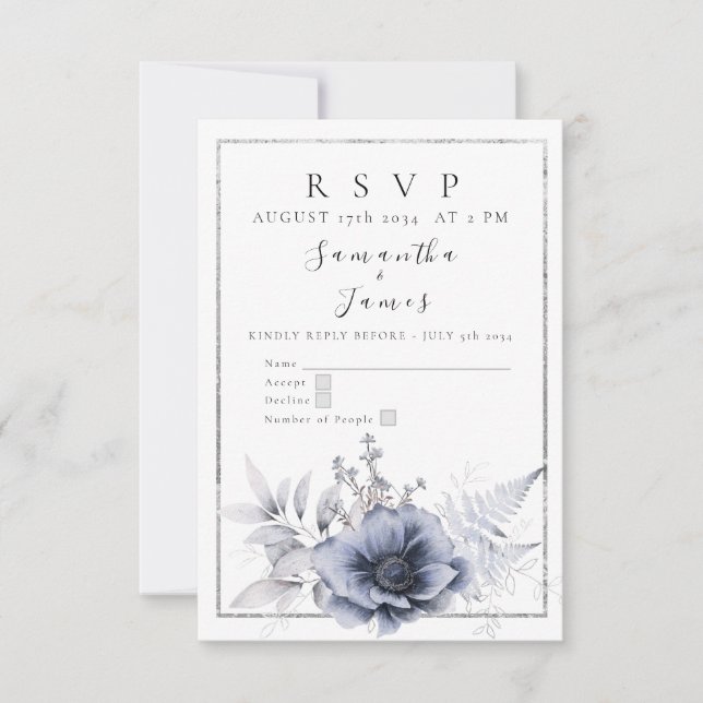 Vattenfärg dammig blå bohemisk blommig  OSA kort (Framsida)