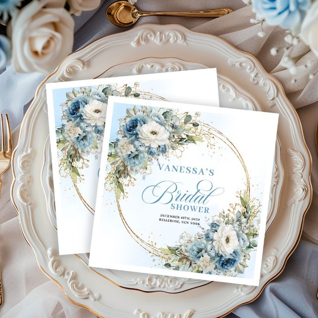 Vattenfärg Dammig Blå Eukalyptus Guld Servetter (Watercolor Dusty Blue Eucalyptus Gold Napkins)