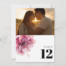 Vattenfärg dammig rosa blomstermotiv bordskort