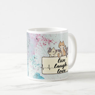 Vattenfärg Dandelion Cat - Whimsical Blommigt Art Kaffemugg